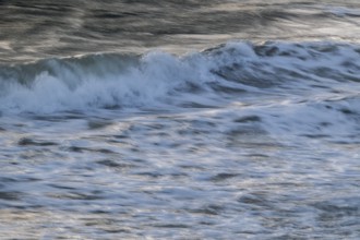 Sea waves in motion, wiping effect, long exposure, near Hvide Sande, North Sea, Denmark