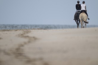 Two riders on the beach, near Hvide Sande, North Sea, Denmark