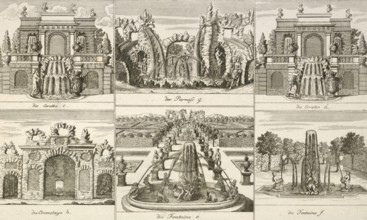 Grottoes and fountains in the ducal garden at Salzdalem, Salzdahlum, Lower Saxony, around 1880,