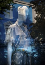 Mannequin, reflection in shop window, Portobello Road, Notting Hill, London, England, Great Britain