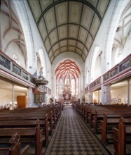 Protestant late Gothic St. Mary's Church, town church, with the altar from 1684, interior view,