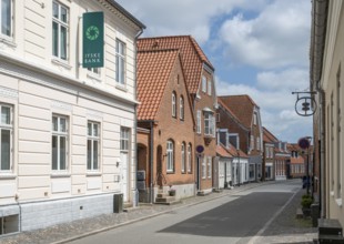 Street with brick buildings, Old Town, Ringkøbing, Ringkøbing Fjord, Denmark