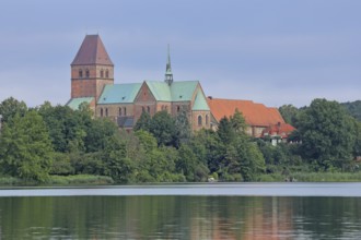 Romanesque cathedral with cathedral lake, Brick Romanesque, Brick church, Romanesque, Lake,