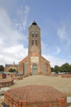 Gothic St Mary's Church tower without nave, brick church, Wismar, Mecklenburg-Western Pomerania,