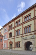 Historic district court with archway, portal, Wismar, Mecklenburg-Western Pomerania, Germany