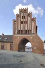 Historic water gate as part of the former city fortifications, Brick Gothic, Brick building, City
