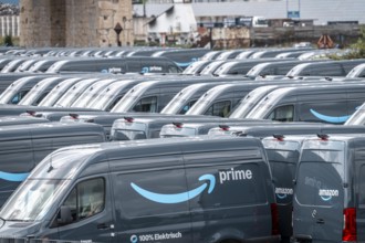 New delivery vehicles for the online mail order company Amazon Prime, with electric drive, are