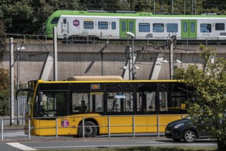 Public transport stop, bus station, local buses in Essen-Steele, bus and S-Bahn junction, Essen,