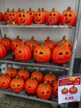 Mülheim, North Rhine-Westphalia, Germany - Decorative pumpkins for Halloween on 31 October were
