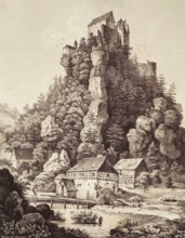 Castle Rabeneck around 1840, high medieval aristocratic castle, above the valley of the Wiesent in