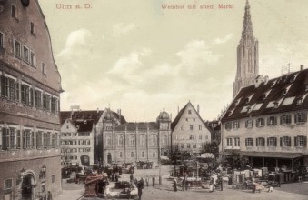 The Weinhof with the synagogue in Ulm, in front of 1927, Baden-Württemberg, Germany, Historical,