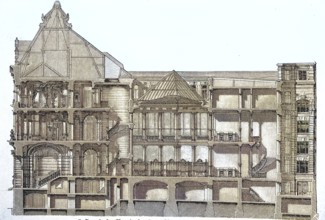 The Bayrische Vereinsbank in Munich, around 1880, diagonal section, Germany