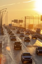 Traffic entering the city of Montreal at sunset, Traffic jam, Province of Quebec, Canada, North