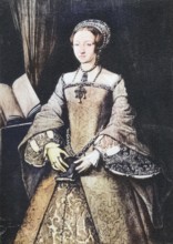 The thirteen-year-old Lady Elizabeth, later Elizabeth I, 1533 to 1603, reigning Queen of England