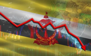 Brunei financial fall on economy market. Brunei financial crisis on economic graph