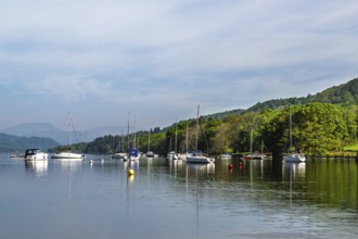 Boats on Windermere Lake, Fell Foot Park, Lake District, Cumbria, England, United Kingdom