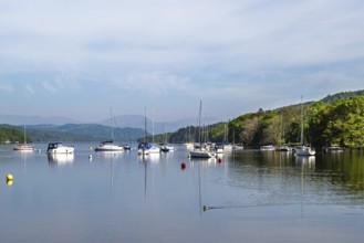 Boats on Windermere Lake, Fell Foot Park, Lake District, Cumbria, England, United Kingdom