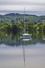 Boats on Windermere Lake and mountains, Ambleside, Lake District, Cumbria, England, United Kingdom