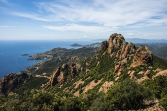 Panorama, Pic du Cap Roux, near Anthéor, Saint-Raphaël, Massif de l'Esterel, Esterel Mountains,