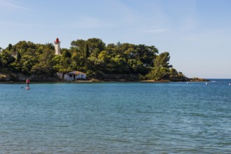 Picturesque beach and lighthouse, Plage de La Baumette, Saint-Raphaël, Massif de l'Esterel, Esterel