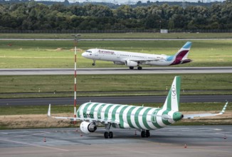 Düsseldorf Airport, Condor Airbus A321-200, aircraft on the apron, Eurowings Airbus A321-231, on