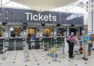 Ticket office inside Plymouth railway station, city of Plymouth, Devon, England, UK