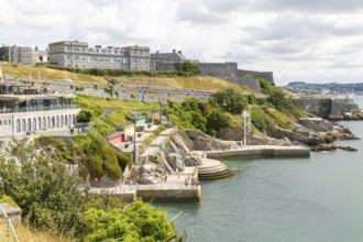 Seafront coastline waterfront, city of Plymouth, Devon, England, UK view east to Grand Citadel