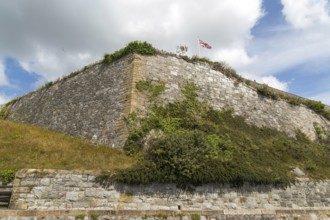 Walls of historic military fortress, The Royal Citadel, city of Plymouth, Devon, England, UK