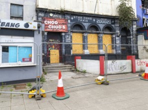 Derelict abandoned nightclub buildings Martin Street in city centre, city of Plymouth, Devon,
