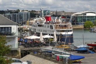 Hebridean Princess historic cruise ship vessel, Sutton Harbour, Plymouth, Devon, England, UK