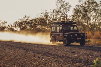Landrover Defender four-wheel drive vehicle in the Australian outback