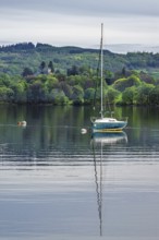 Boats on Windermere Lake and mountains, Ambleside, Lake District, Cumbria, England, United Kingdom