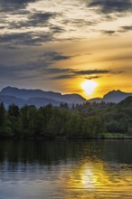 Sunset over Windermere Lake, Ambleside, Lake District, Cumbria, England, United Kingdom