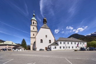 Monastery Church of Our Lady on the Anger, Franciscan Monastery Berchtesgaden, church, hills,