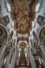 Interior with ceiling frescoes in the nave from 1746, St Martinus and Maria Church, 14th century,