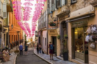 Picturesque alley in the old town, Street Art, Grasse, Alpes Maritimes, Provence Alpes Cote d'Azur,