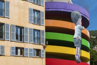 House facade in the old town, Street Art, Grasse, Alpes Maritimes, Provence Alpes Cote d'Azur,