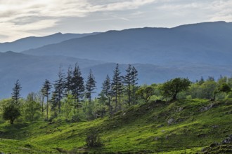 Mountains in Lake District National Park over Coniston Water, Cumbria, England, United Kingdom