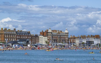 Clock tower on seaside in Weymouth, Esplanade, Weymouth, Dorset, England, United Kingdom