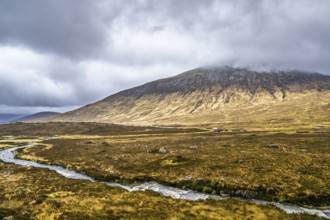 Eas a' Bhradain waterfall, Red Cuillin mountains, Loch Ainort, Isle of Skye, Scotland, UK