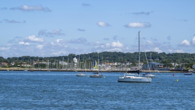 Boats on seaside in Poole, Dorset, England, United Kingdom