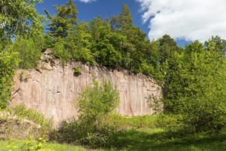 Porphyry rocks for climbers in the former Seidel quarry on Rochlitzer Berg, Saxony, Germany