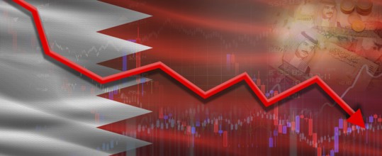 Bahrain financial crisis on economic graph. Financial fall of Bahrain on economy market