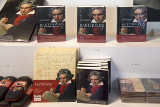 Beethoven books and other Beethoven items in the Beethoven-Haus Shop, souvenir shop, Bonn, North