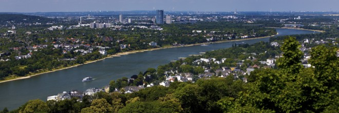 The Rhine with a view towards Bonn seen from the Drachenfels, Siebengebirge, Koenigswinter, North