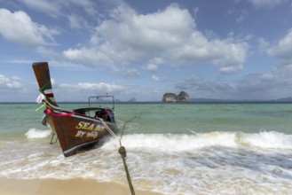 Longtail boat on the beach, Koh Ngai Island, Andaman Sea, Satun Province, Southern Thailand,