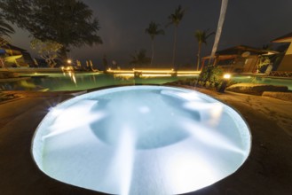 Illuminated swimming pool on the island of Koh Chang, Andaman Sea, Southern Thailand, Thailand