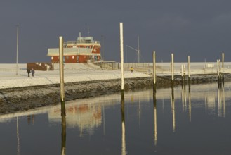 Winter day, onset of winter in the marina of Norddeich, North Sea, Lower Saxony, Germany