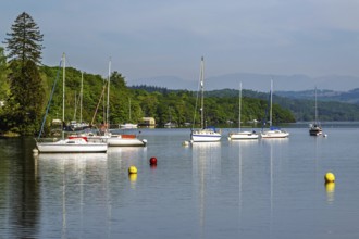Boats on Windermere Lake, Fell Foot Park, Lake District, Cumbria, England, United Kingdom