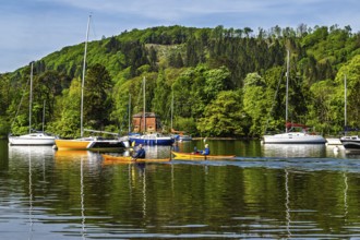 Kayaks and Boats on Windermere Lake, Fell Foot Park, Lake District, Cumbria, England, United